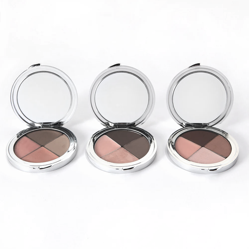 3 Complete Brow Kits shown open, each with 4 different shades