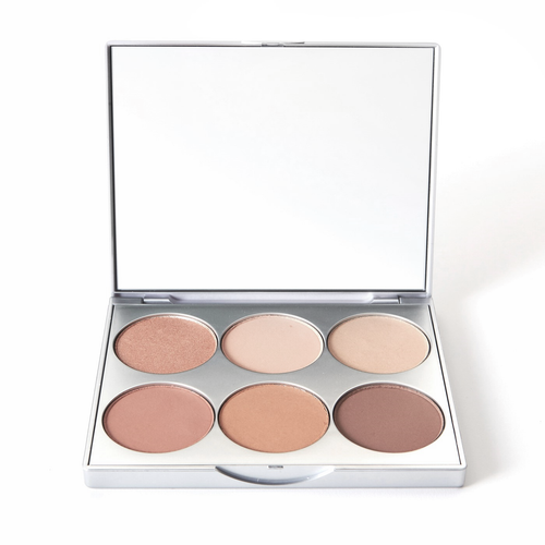 Positano Mineral Makeup Palette shown open with 6 shades and a large mirror 